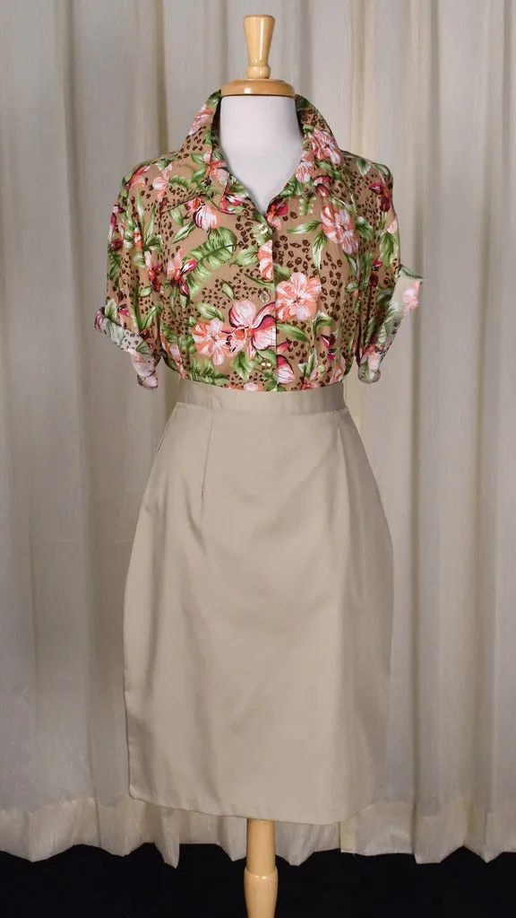 1950s Style Button Back Khaki Skirt