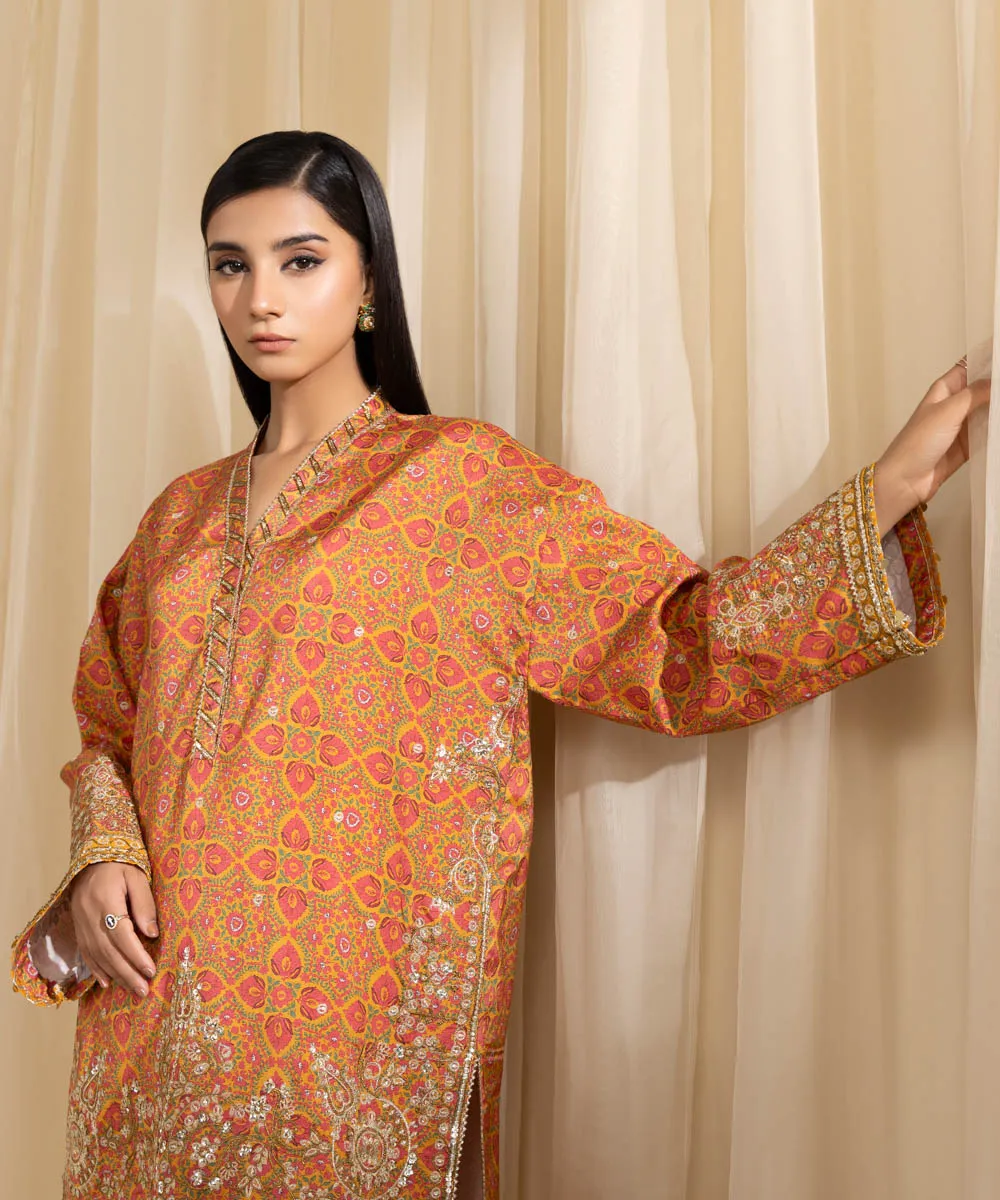 2 Piece - Embroidered Silk Suit