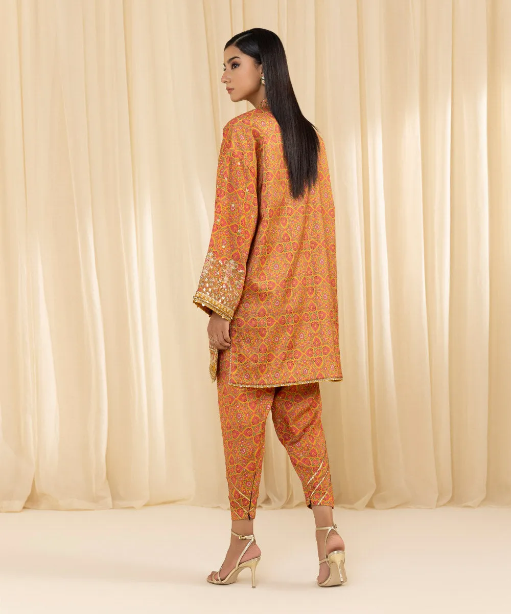 2 Piece - Embroidered Silk Suit