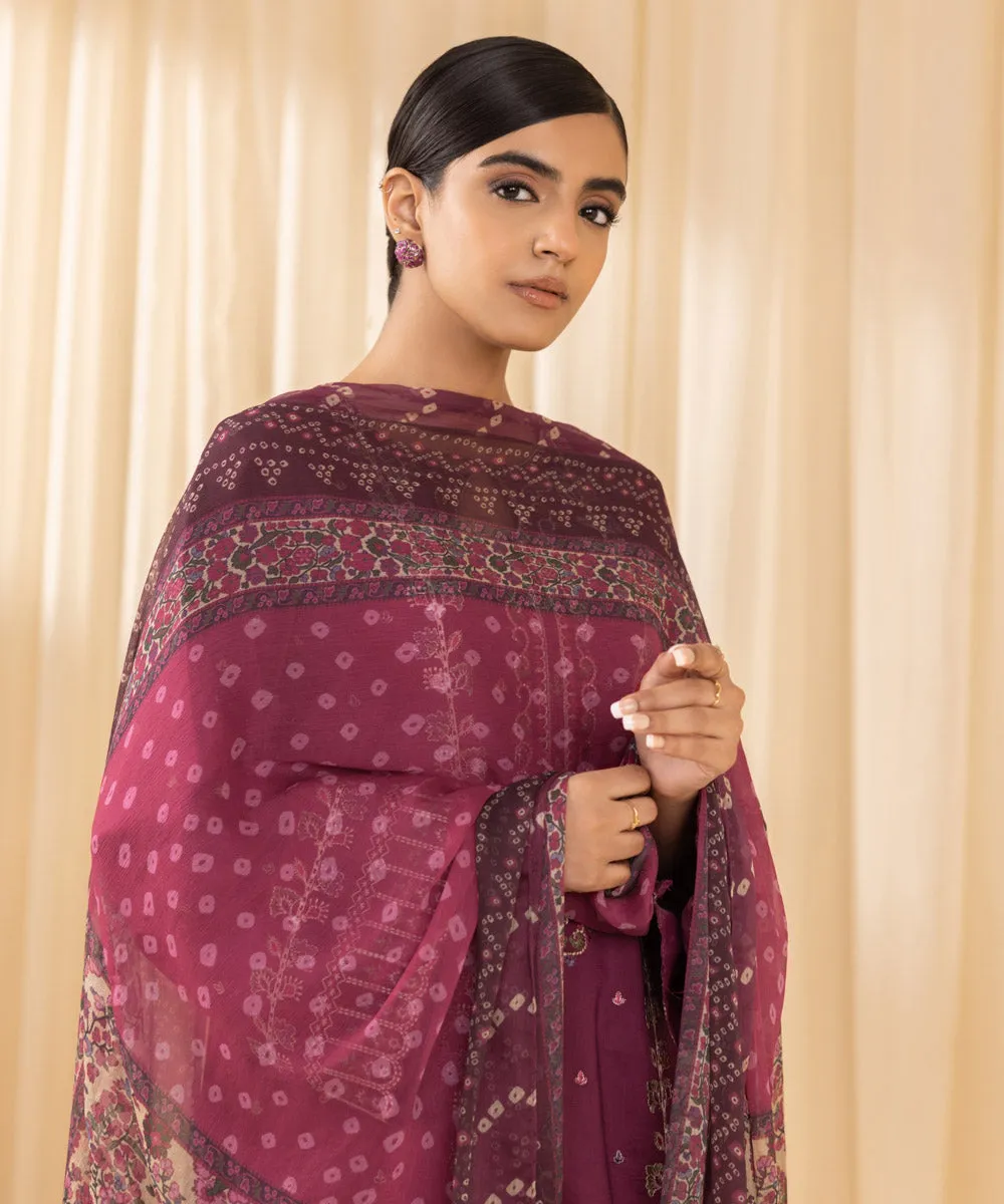 3 Piece -  Embroidered Cotton Viscose Suit