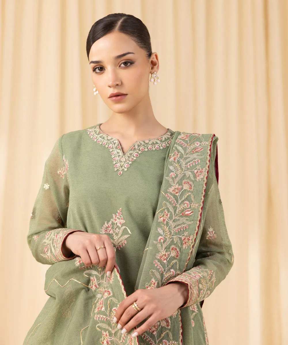 3 Piece -  Embroidered Karandi Suit