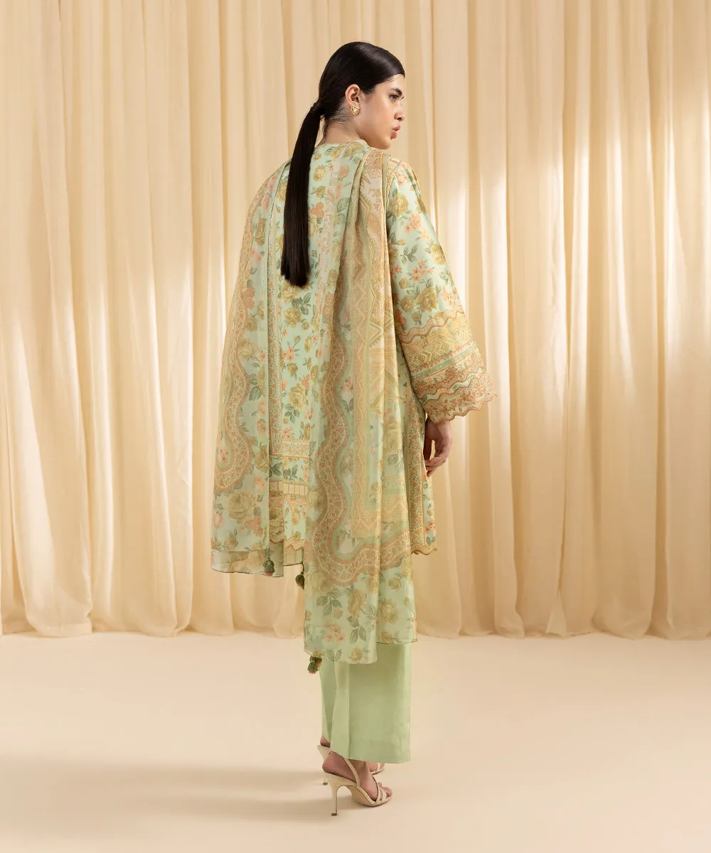 3 Piece -  Embroidered Silk Suit