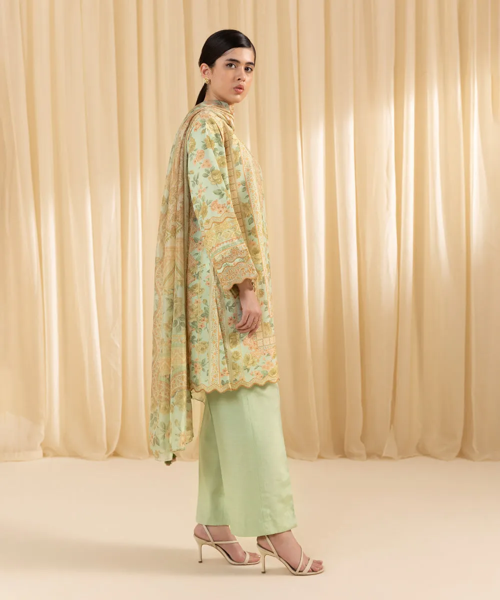 3 Piece -  Embroidered Silk Suit