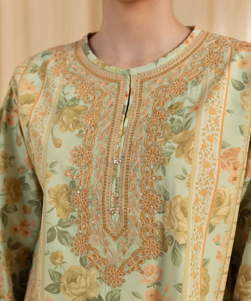 3 Piece -  Embroidered Silk Suit