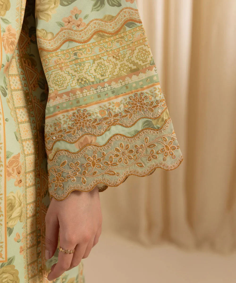 3 Piece -  Embroidered Silk Suit