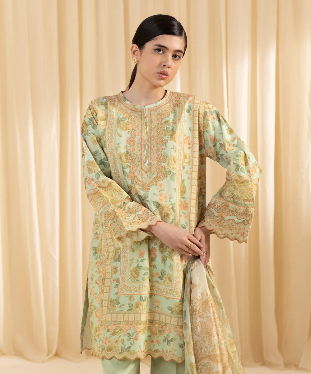 3 Piece -  Embroidered Silk Suit