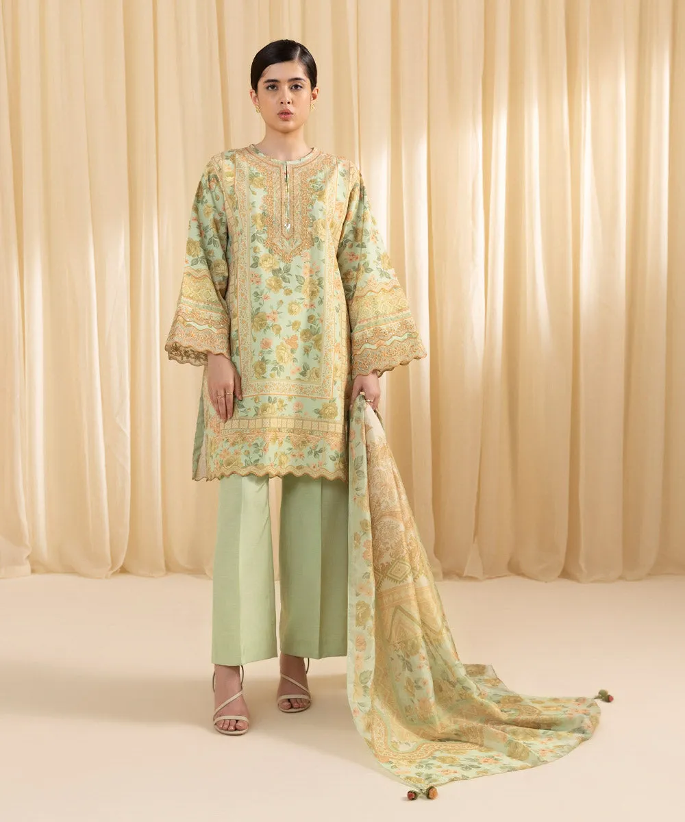 3 Piece -  Embroidered Silk Suit