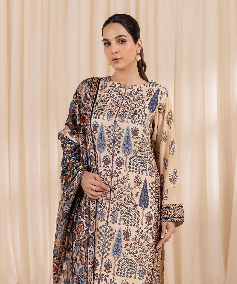 3 Piece - Printed Silk Suit