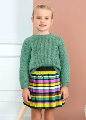 Abel & Lula Girls Green Striped Pleated Skirt