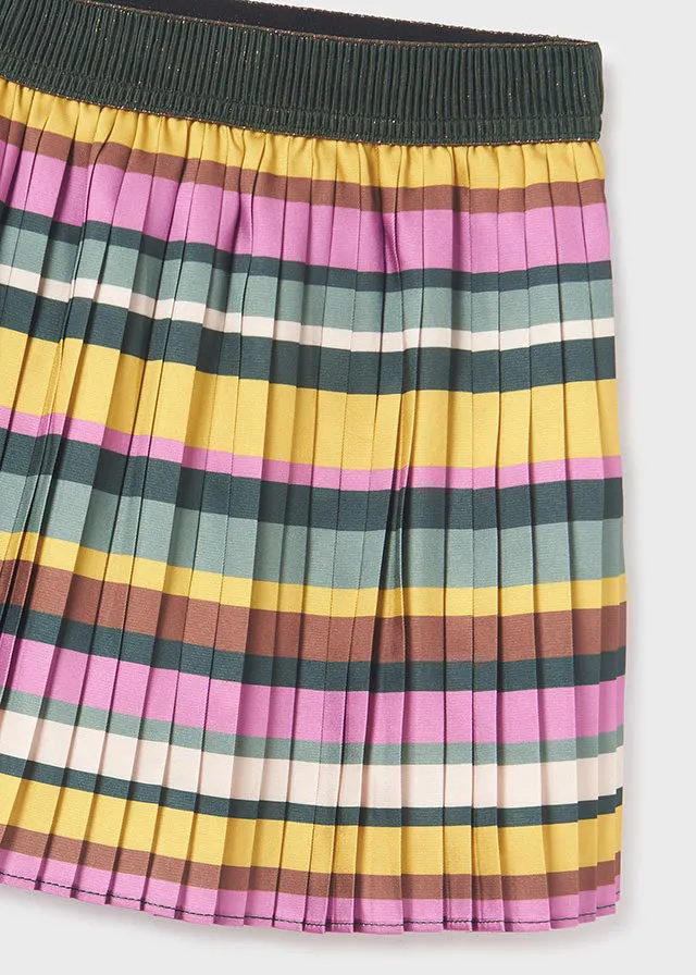 Abel & Lula Girls Green Striped Pleated Skirt