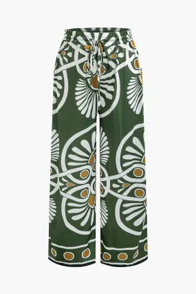 Abstract Print Drawstring Wide Leg Pants