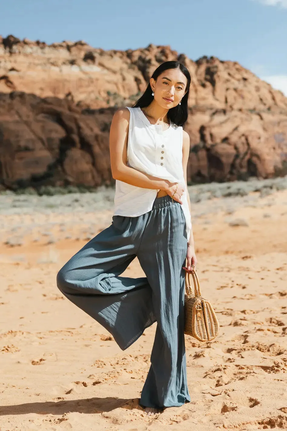 Amaya Wide Leg Pants in Slate