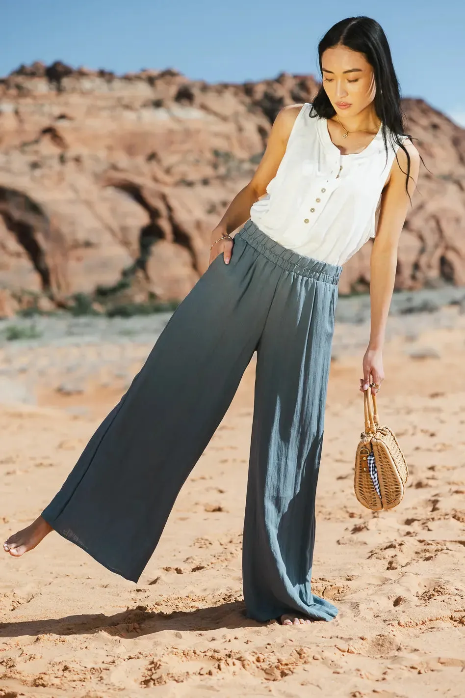 Amaya Wide Leg Pants in Slate