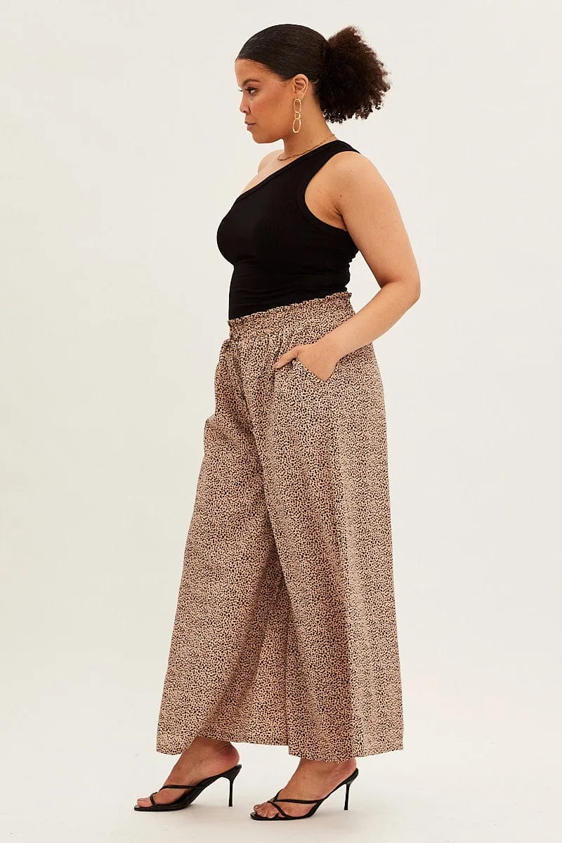 Animal Print Wide Leg Pants High Rise