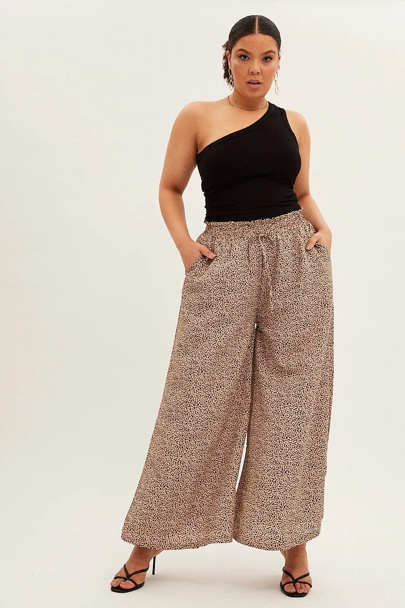 Animal Print Wide Leg Pants High Rise