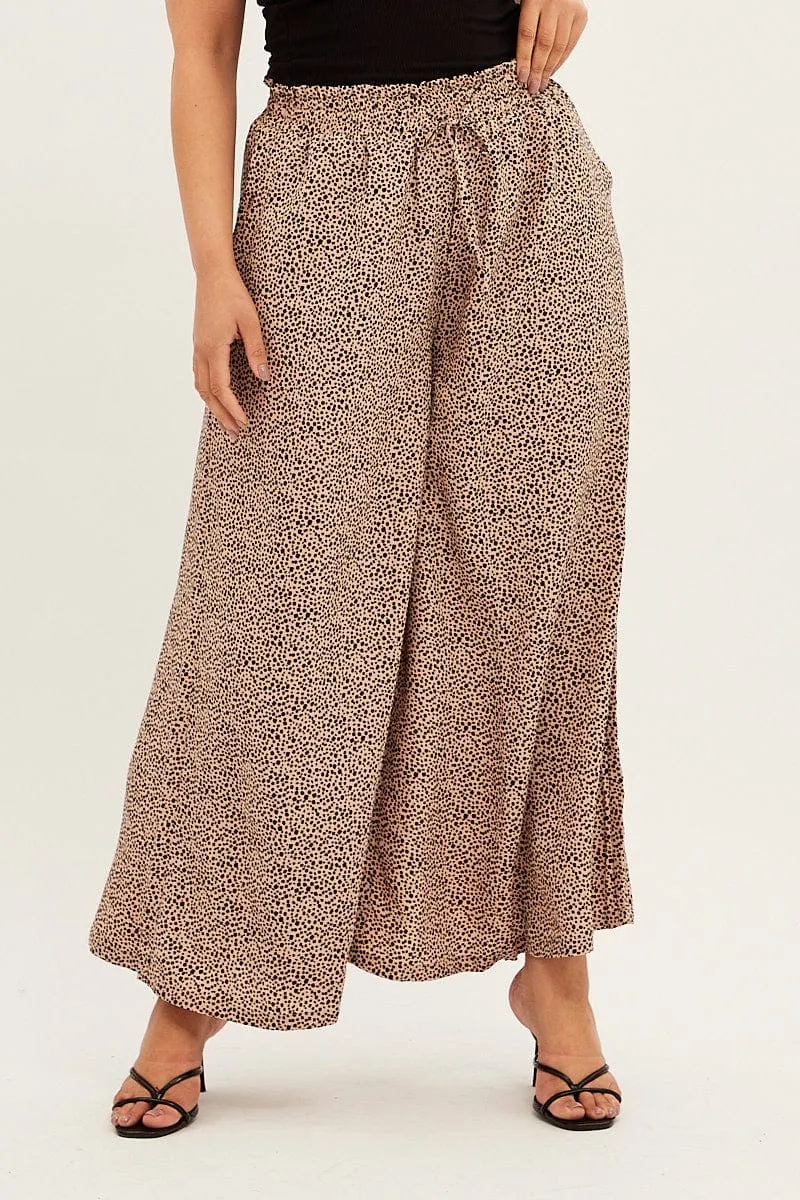 Animal Print Wide Leg Pants High Rise