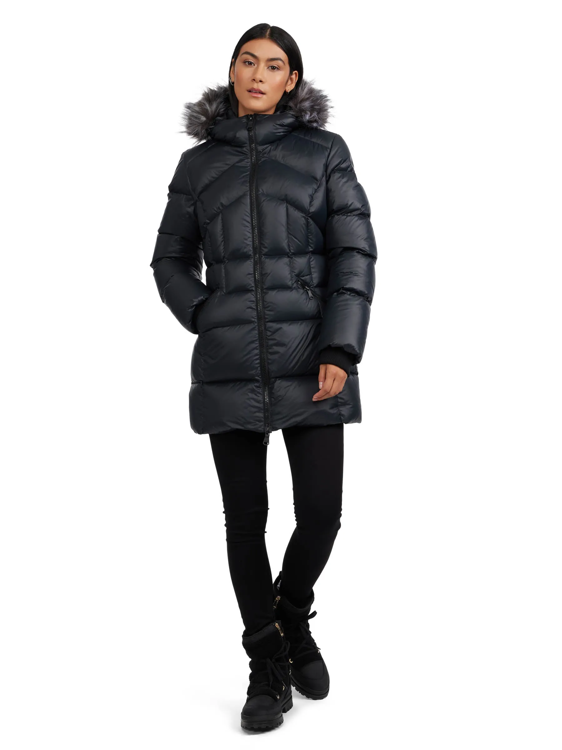 Ares Women's Puffer Jacket w/Faux Fur Trim