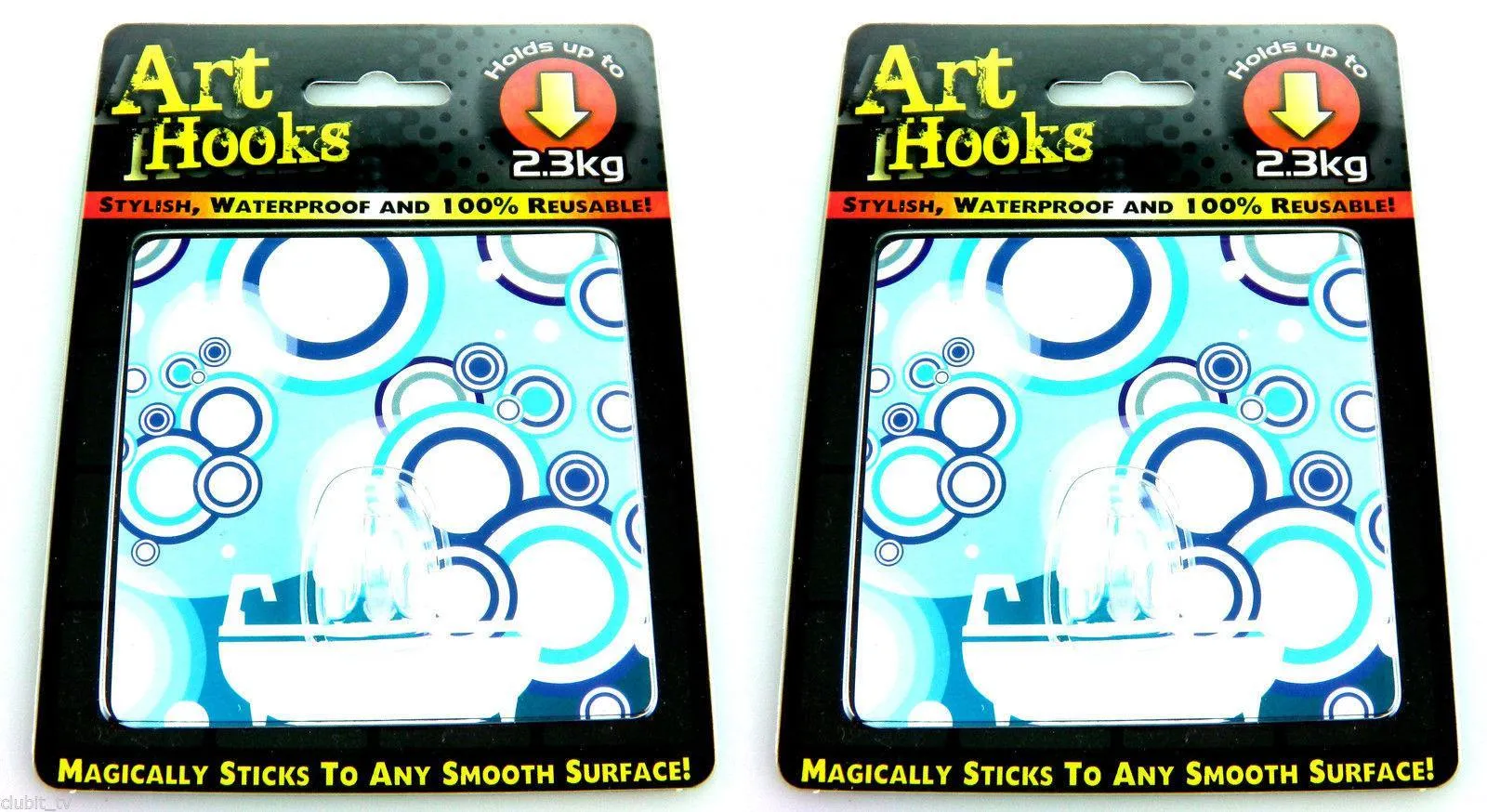 ART HOOKS - Twin Pack of Waterproof Reusable Self Adhesive Hooks