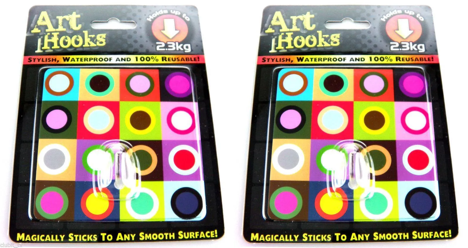 ART HOOKS - Twin Pack of Waterproof Reusable Self Adhesive Hooks