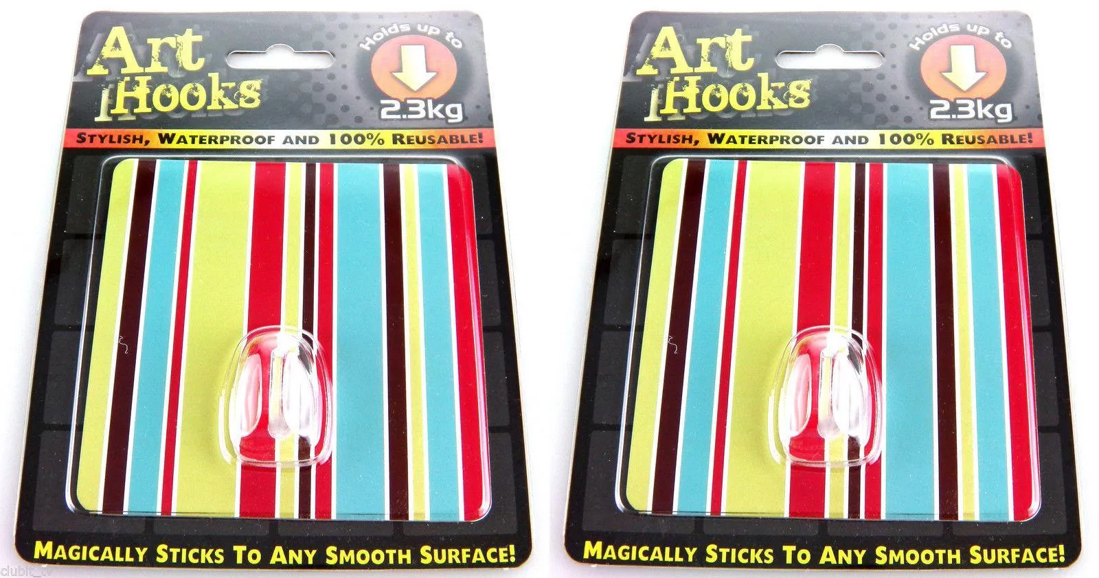 ART HOOKS - Twin Pack of Waterproof Reusable Self Adhesive Hooks