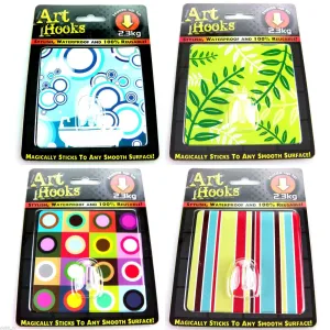 ART HOOKS - Twin Pack of Waterproof Reusable Self Adhesive Hooks