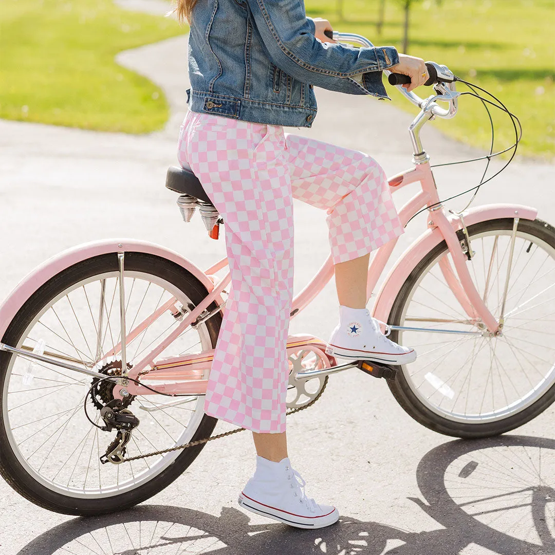 Audrey Wide Leg Pants, Pink Check