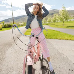 Audrey Wide Leg Pants, Pink Check