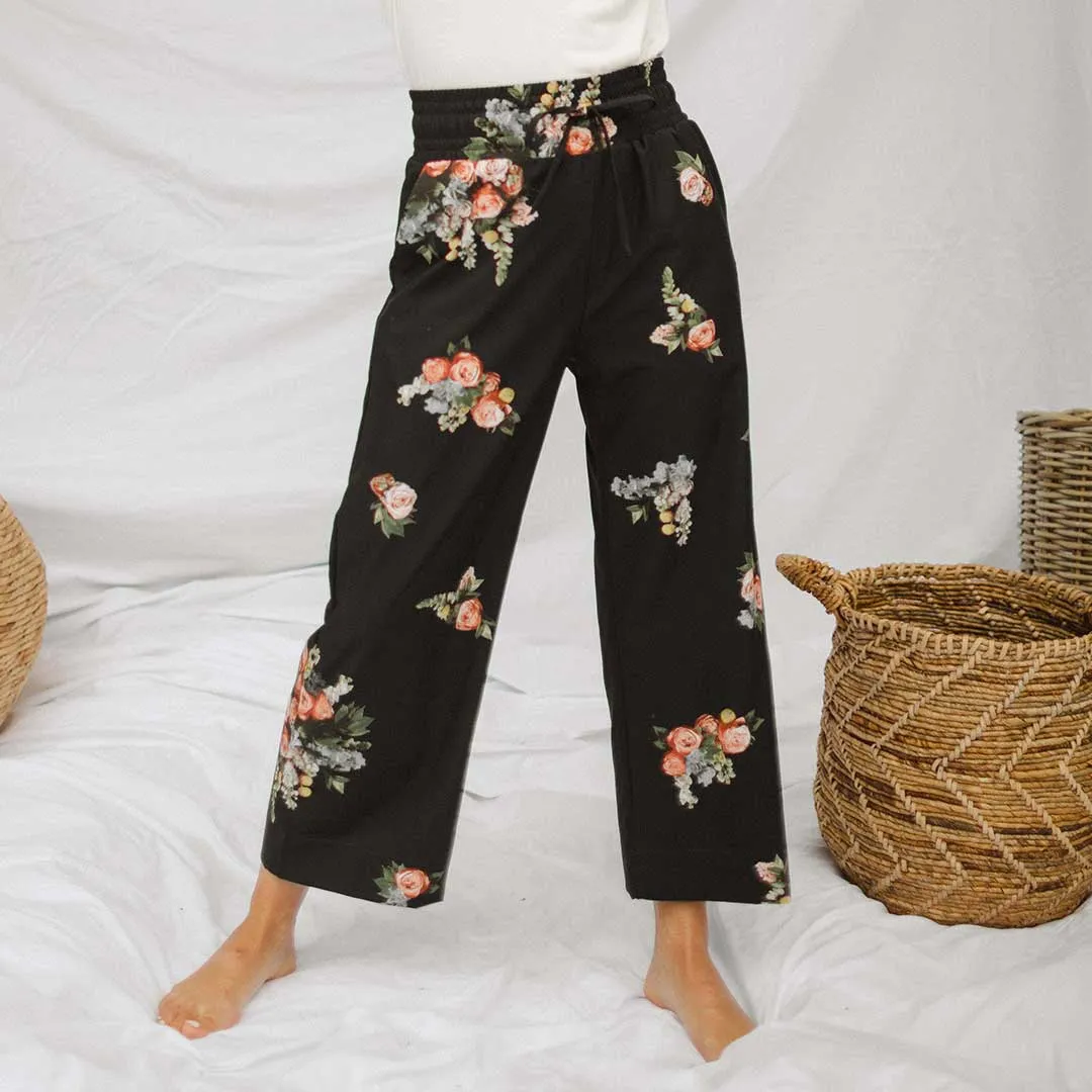 Audrey Wide Leg Pants, Rose Black