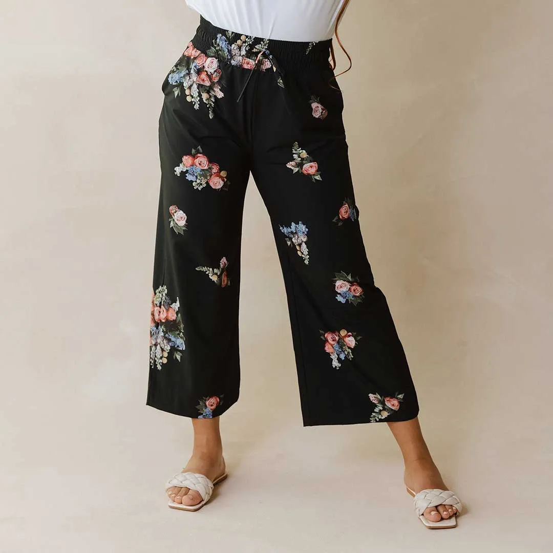 Audrey Wide Leg Pants, Rose Black