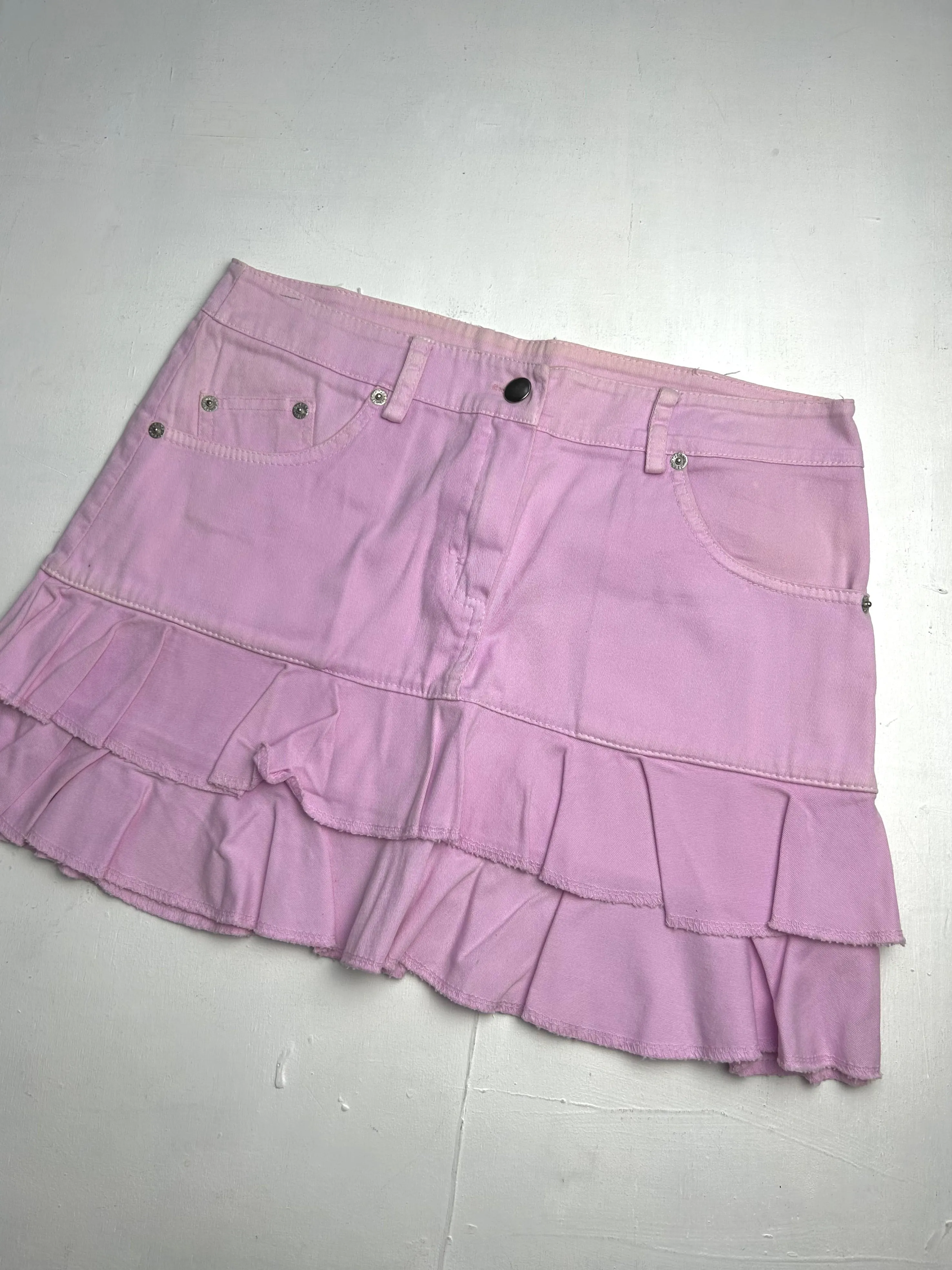 Baby pink low rise denim pleated mini skirt 90s y2k vintage (S)