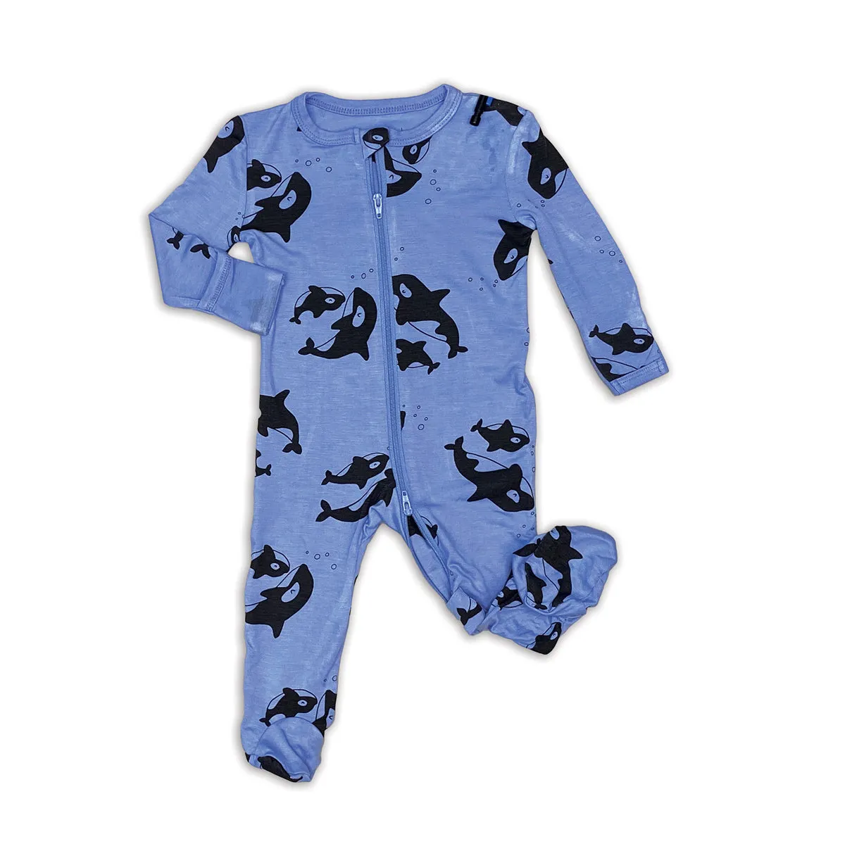 Bamboo Footies with Two Way Zipper (Orca Print)