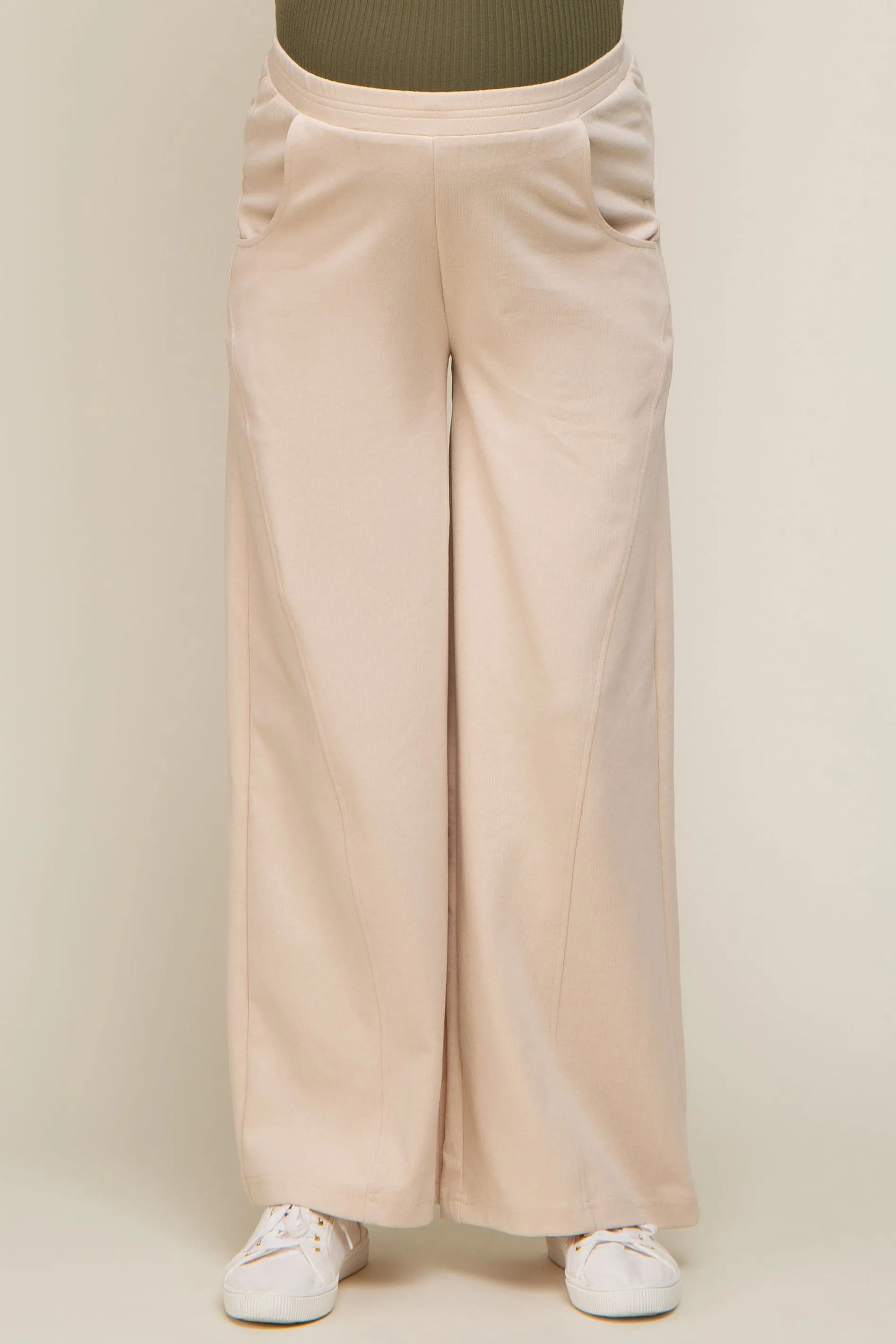 Beige Basic Wide Leg Maternity Lounge Pants