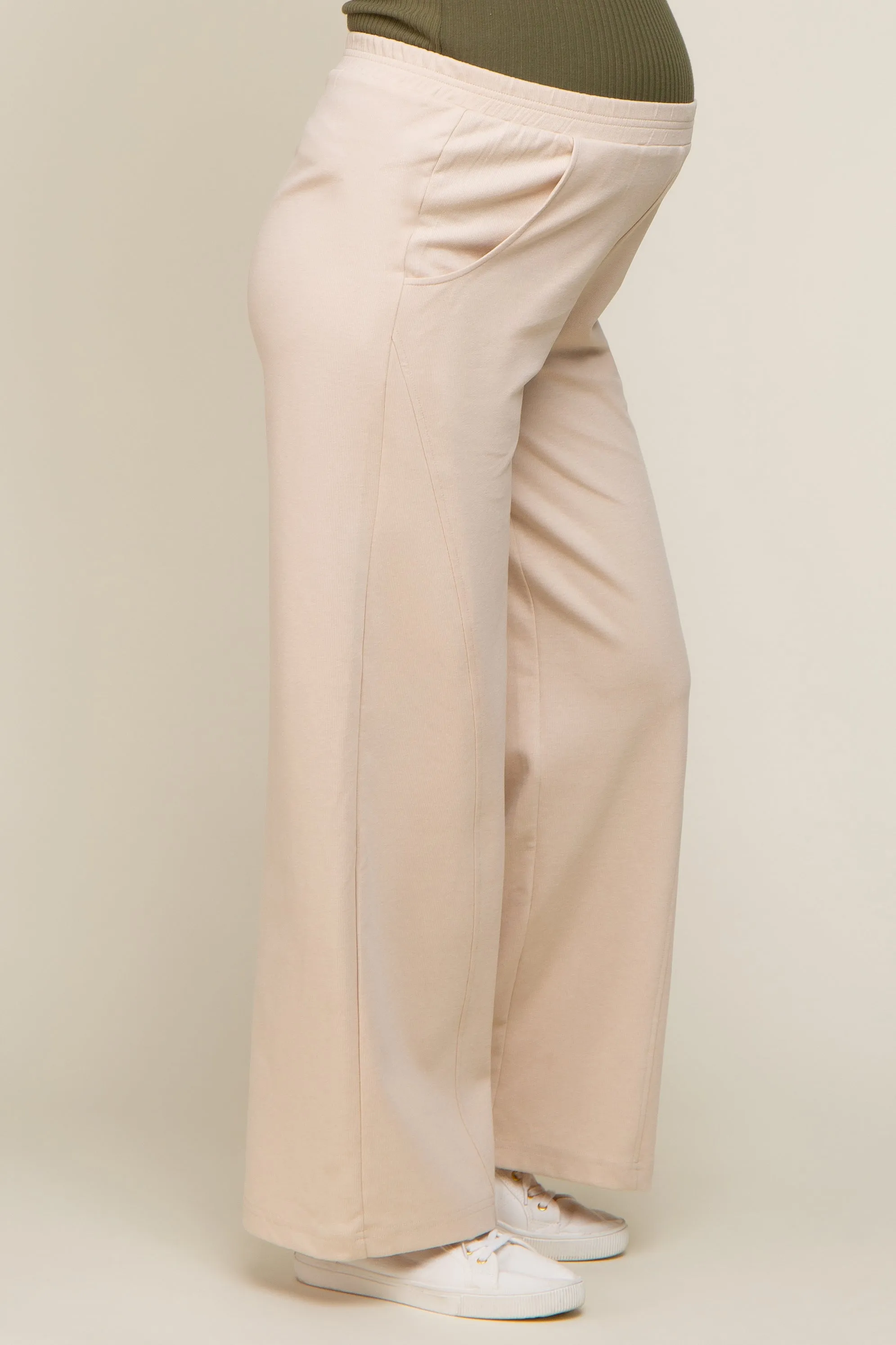 Beige Basic Wide Leg Maternity Lounge Pants