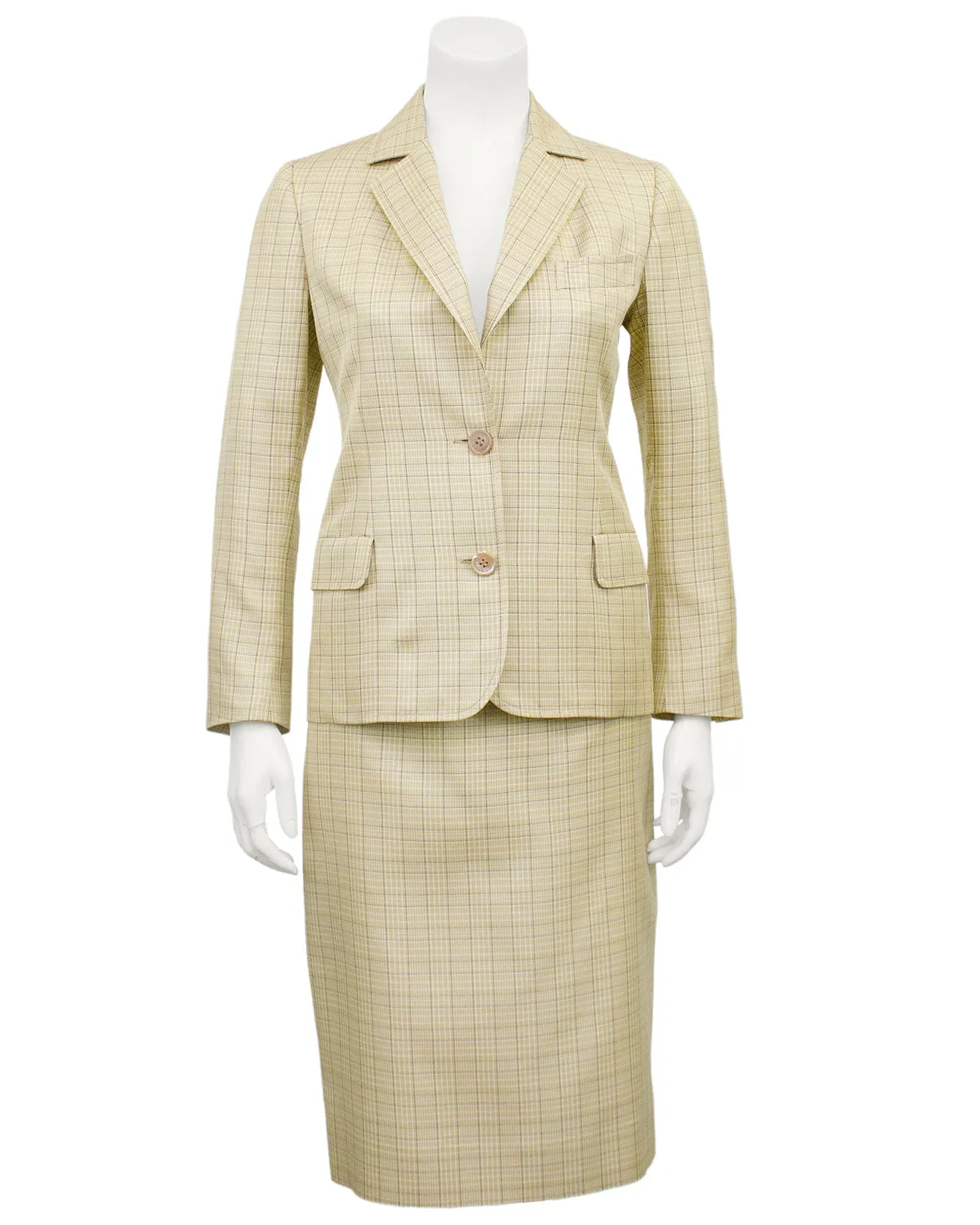 Beige Glen Check Silk Skirt Suit