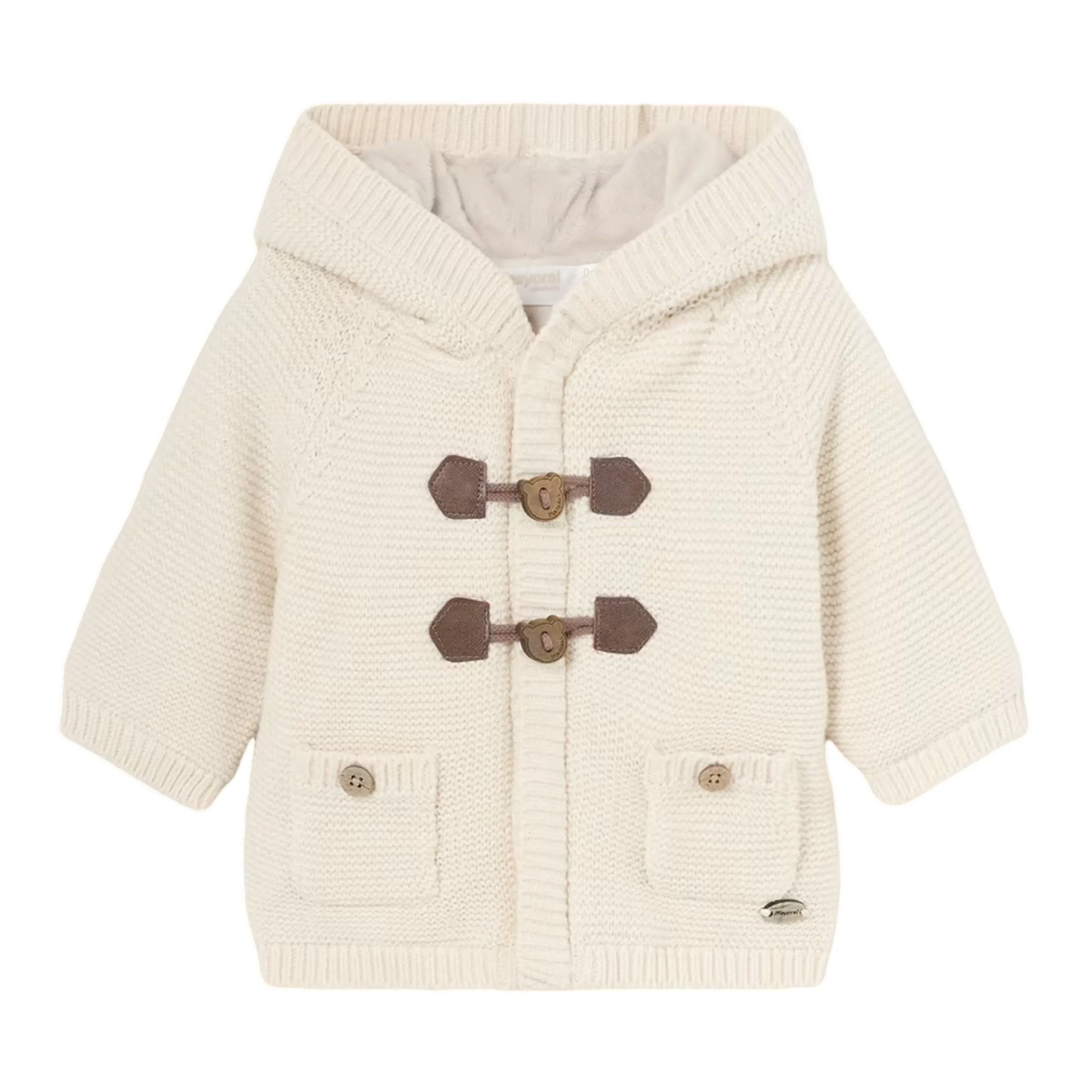 Beige Hooded Knit Cardigan