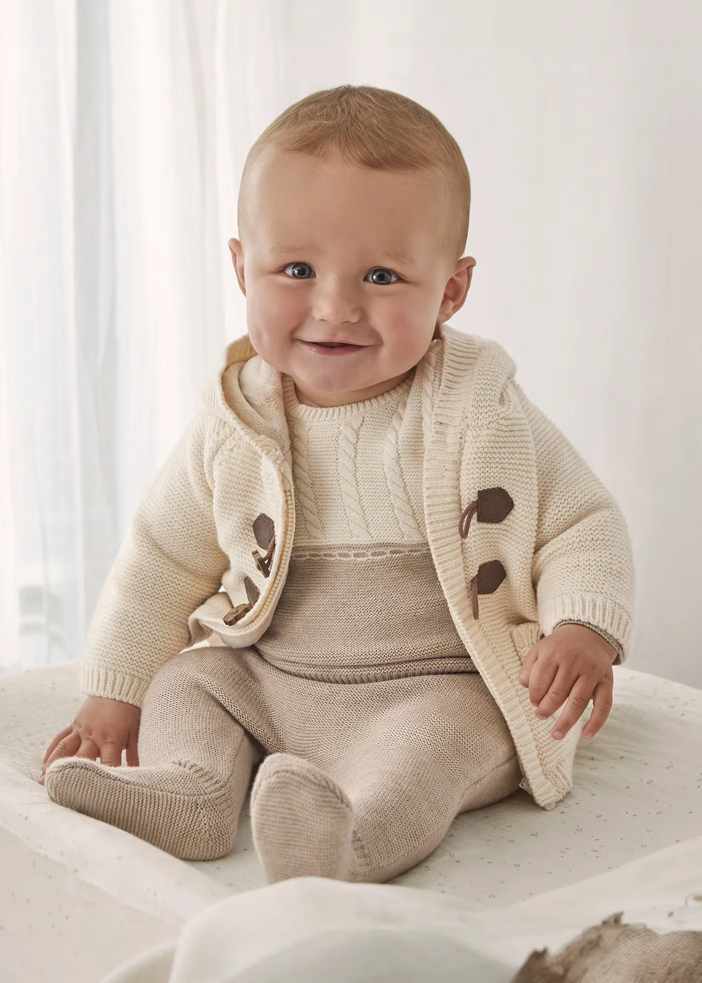 Beige Hooded Knit Cardigan