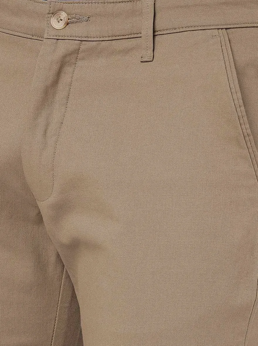 Beige Solid Neo Fit Casual Trouser | Greenfibre