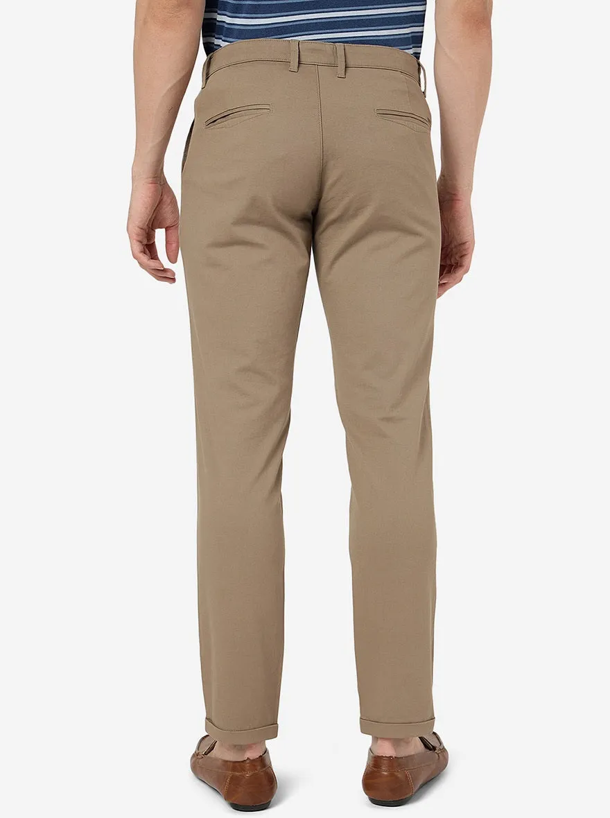 Beige Solid Neo Fit Casual Trouser | Greenfibre