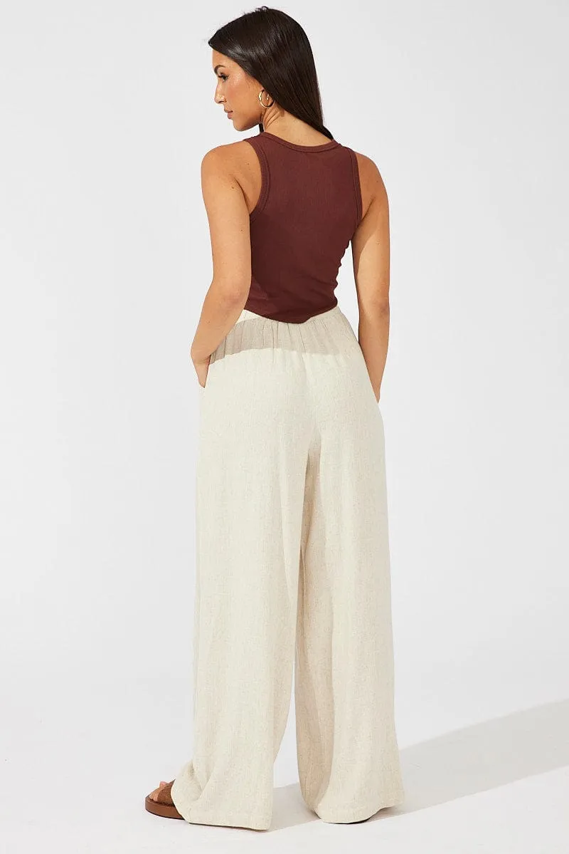 Beige Wide Leg Pants High Rise