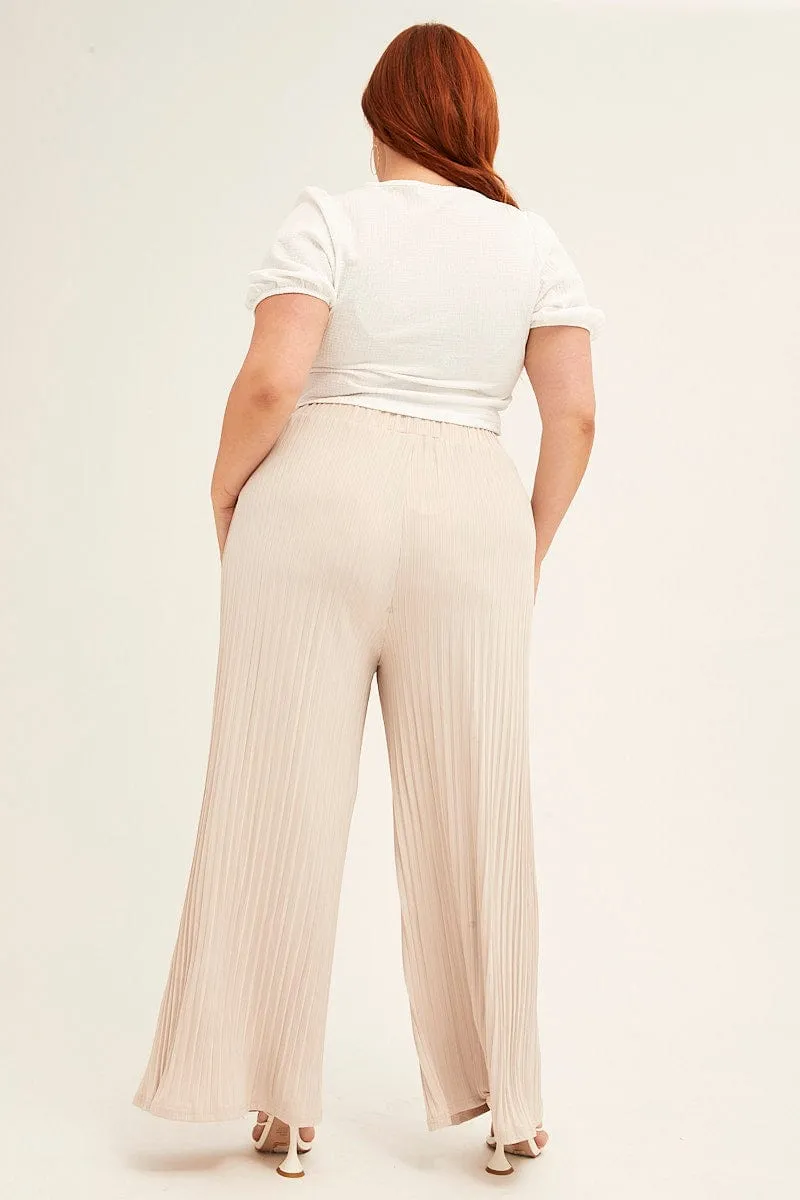 Beige Wide Leg Pants High Rise