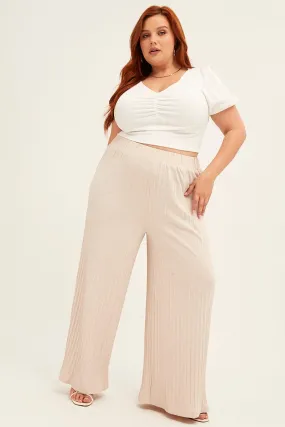 Beige Wide Leg Pants High Rise