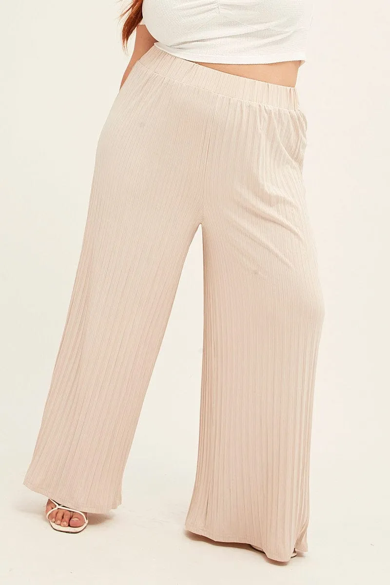 Beige Wide Leg Pants High Rise