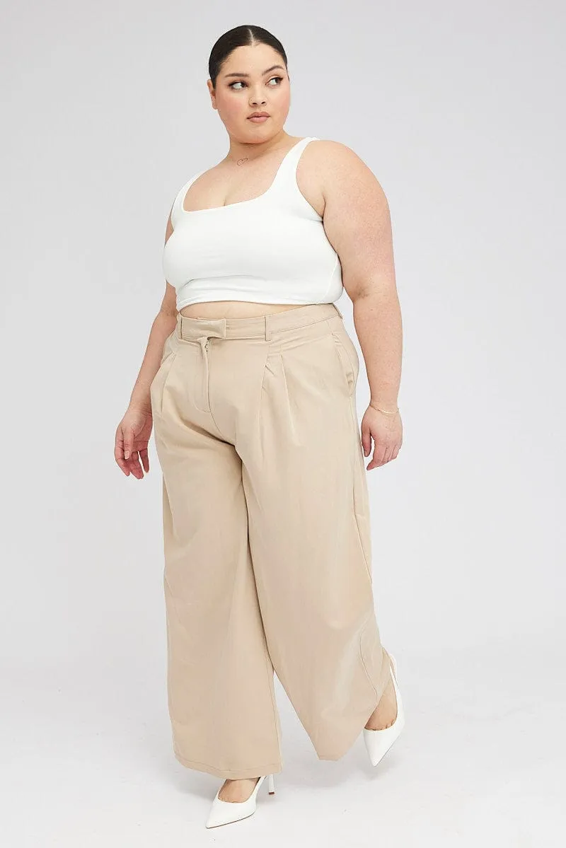 Beige Wide Leg Pants Tailored