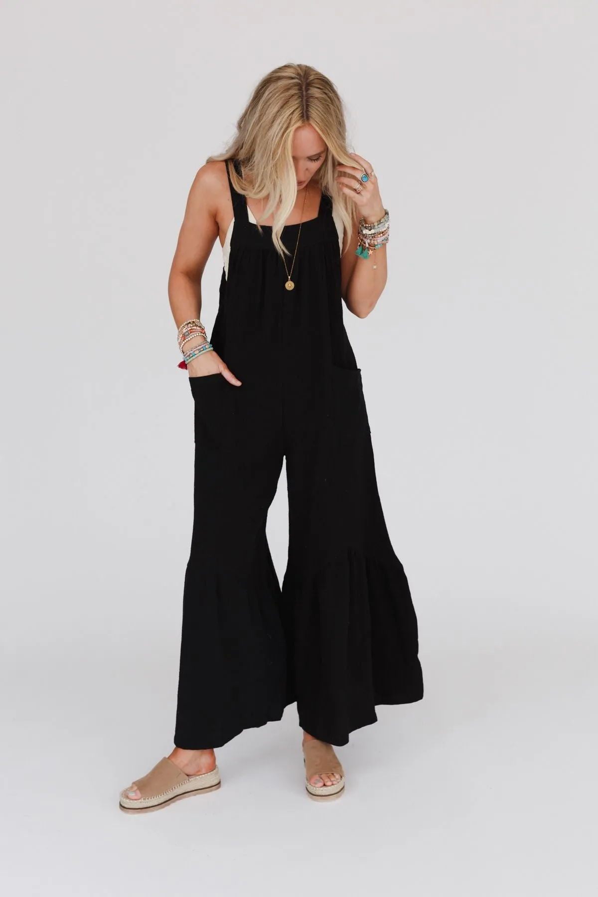 Bethany Wide Leg Ruffle Jumpsuit - Black