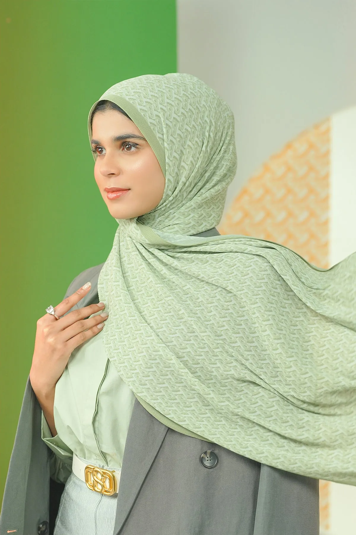 Bimu Pleated Shawl - Pistachio