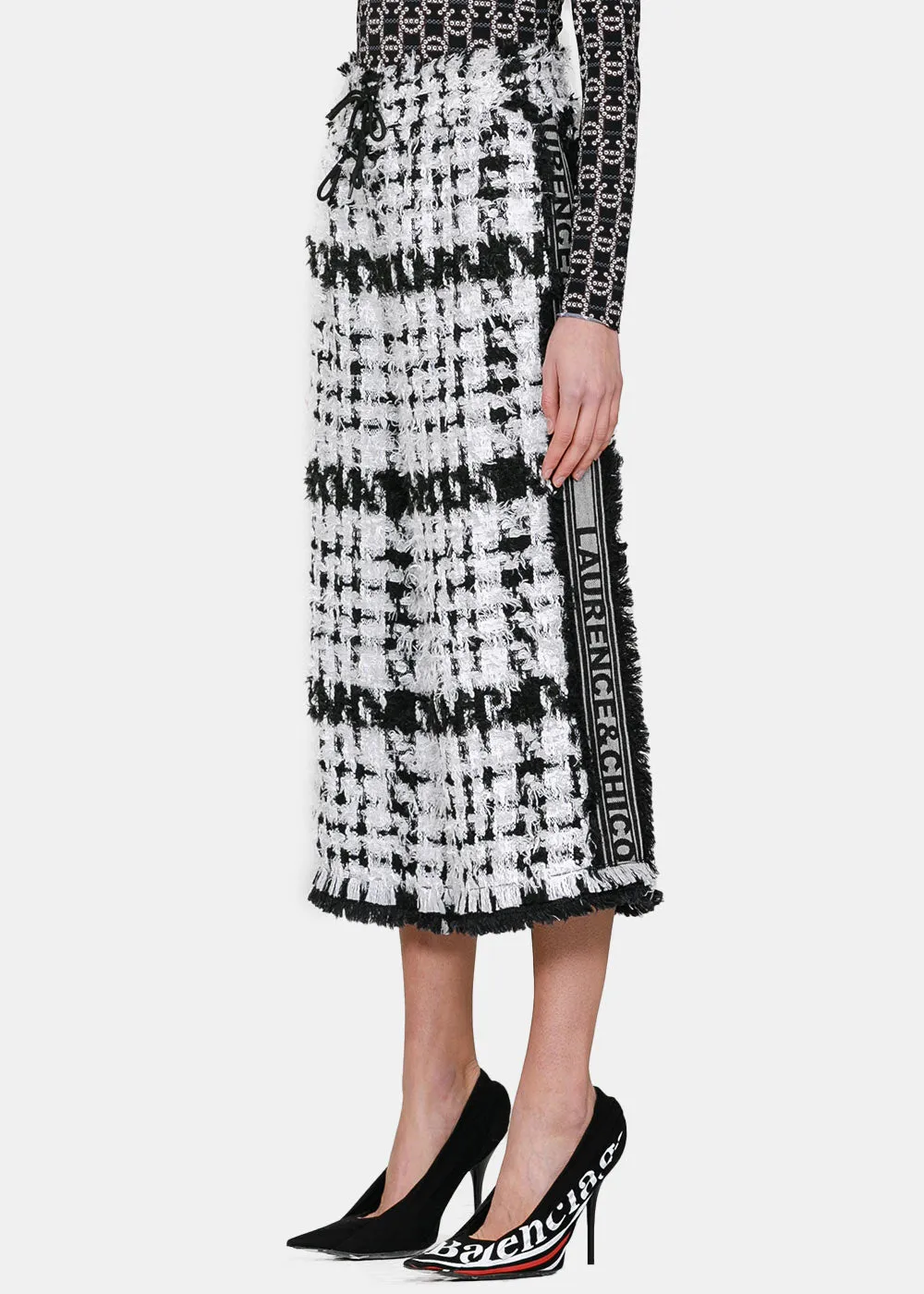 Black & White Tweed Wide-Leg Pants