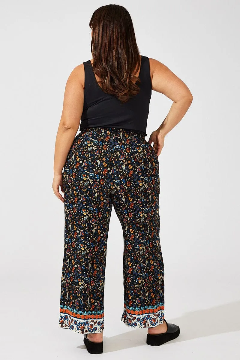 Black Boho Wide Leg Pants High Rise