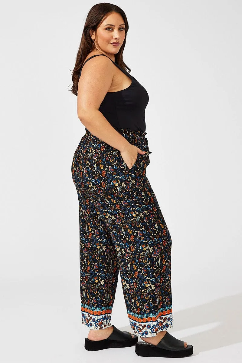 Black Boho Wide Leg Pants High Rise