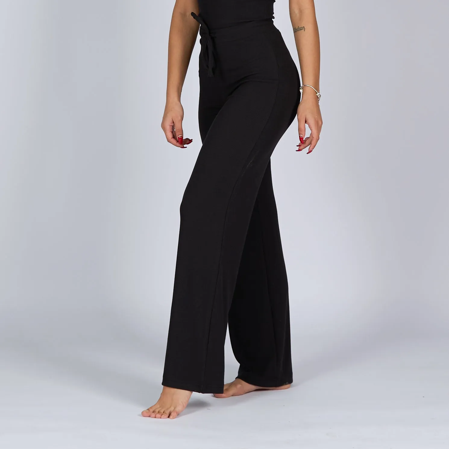 Black Soot | Women Ribbed Wide Leg Lounge Pants