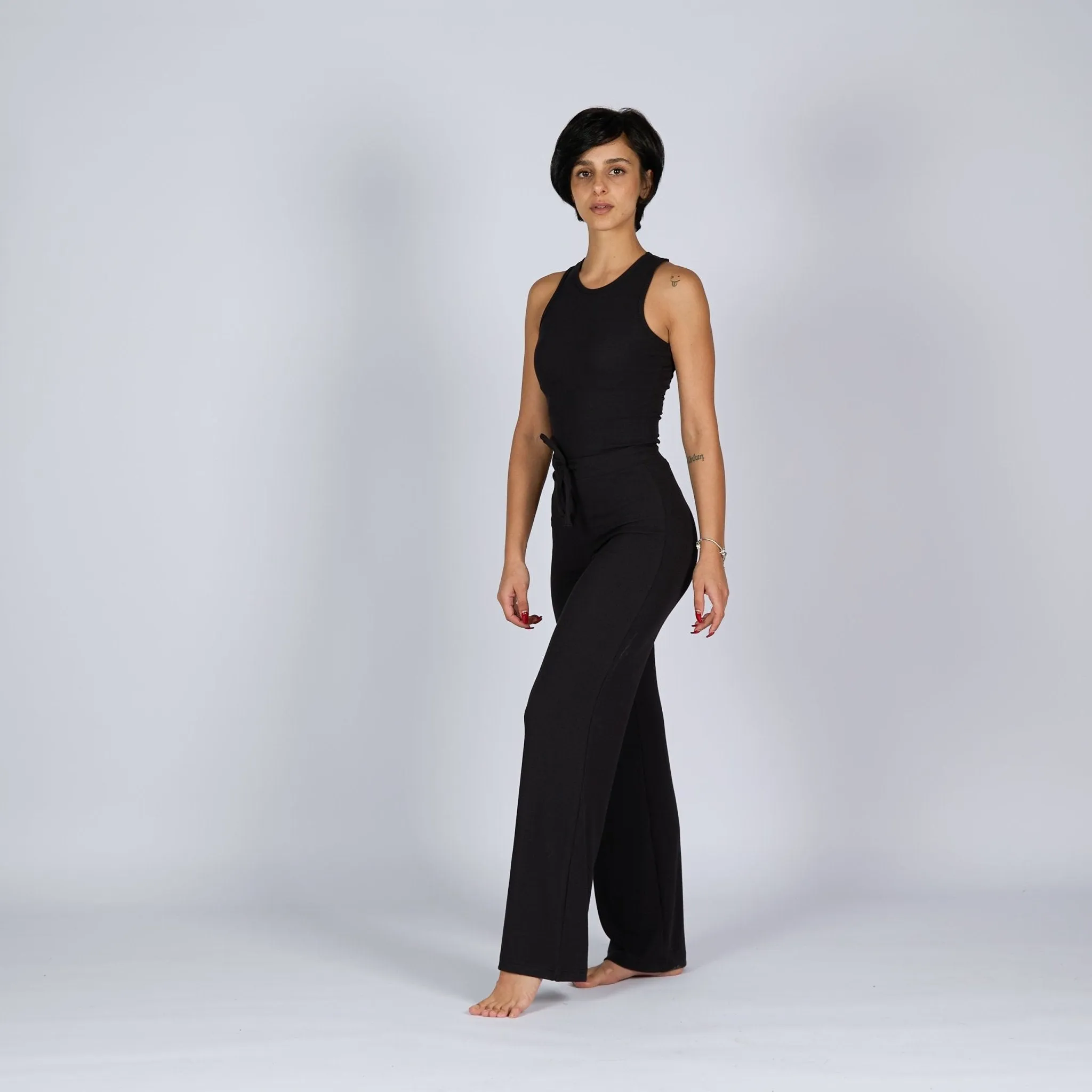 Black Soot | Women Ribbed Wide Leg Lounge Pants